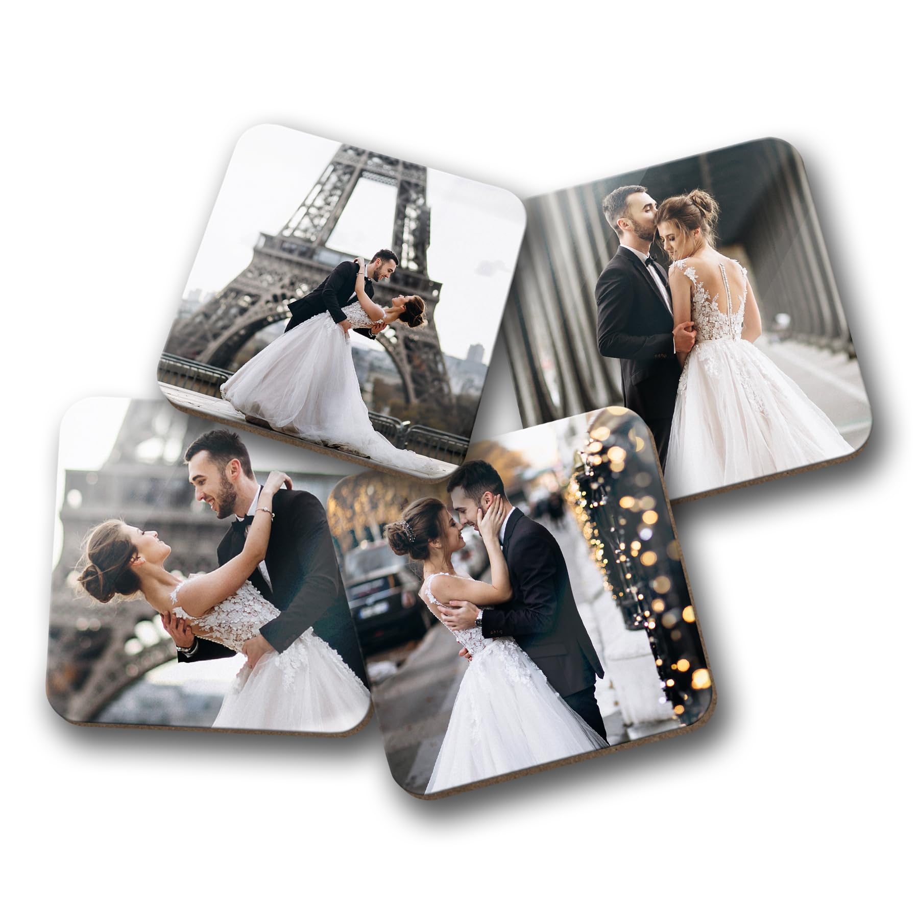Smile Art Design Upload 4 Images Square Custom Coaster Print with Your Photos 4 Piece Set Glossy Vibrant Hardboard Personalized Photo Collage Picture Photo Prints Gifts Wedding Decoration