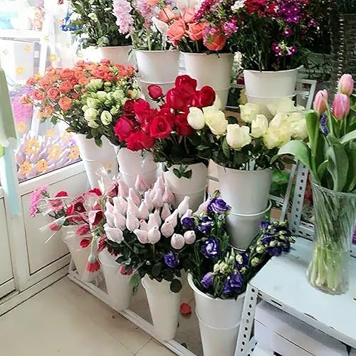 Miniatura 5 de U&Q - Soporte de metal para 3 plantas con ruedas, moderno estante para plantas con cubo de flores, soporte de exhibición de flores para interiores y