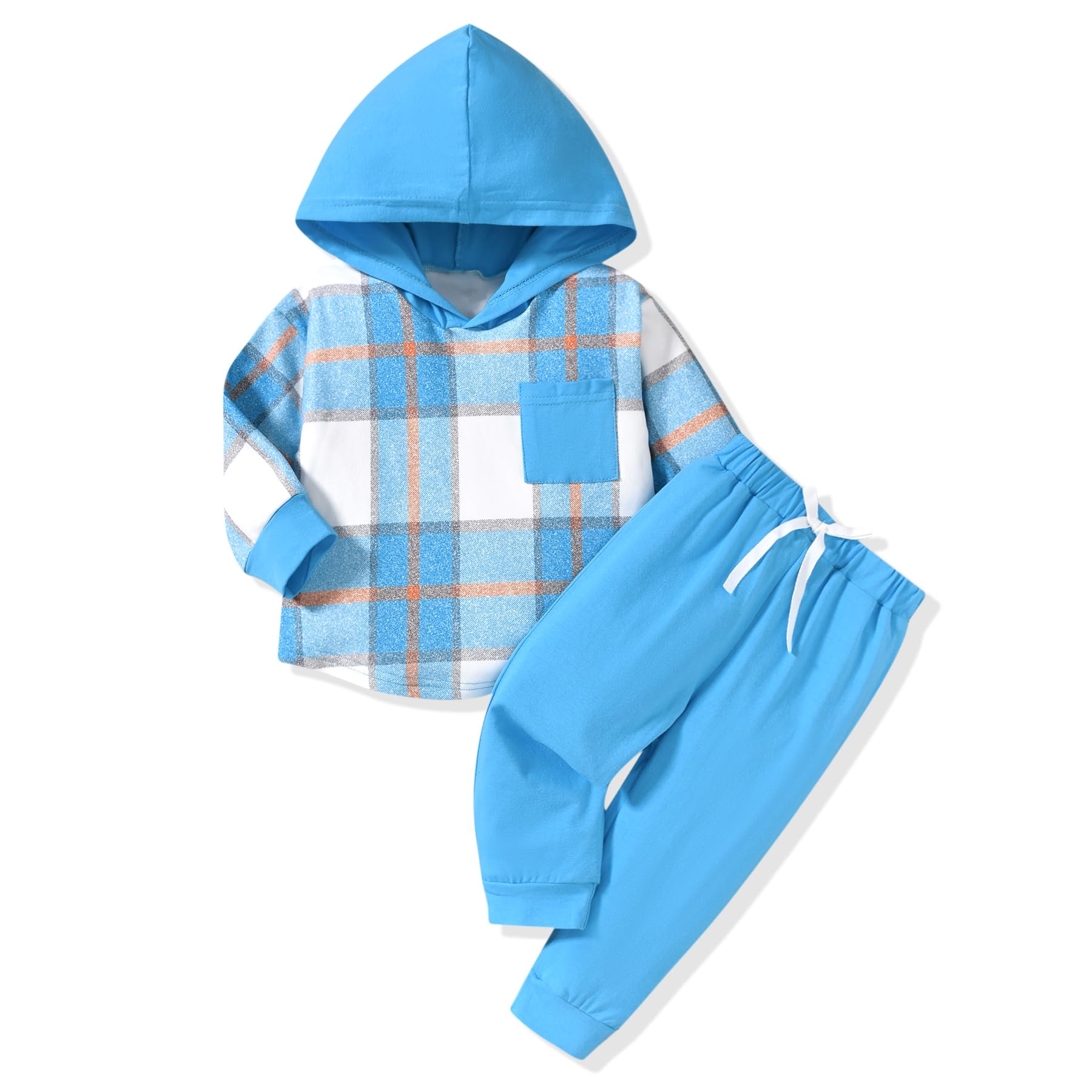 HINTINA Toddler Little Boy Plaid Sweatsuit Outfits Long Sleeve Hooded Sweatshirt Hoodie Fall Winter Clothes Clothing Set