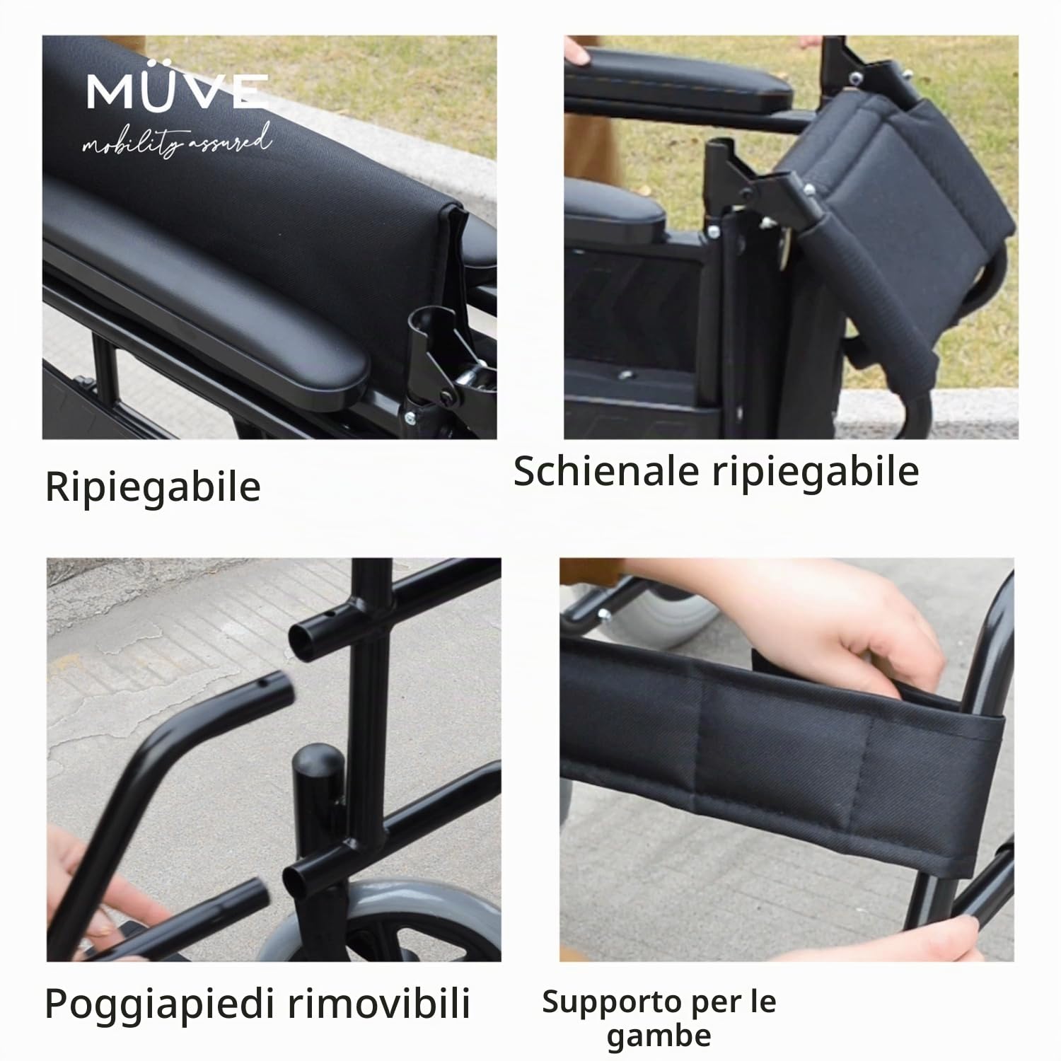 Reliance Medical Muve Sedia a Rotelle Pieghevole - Leggera per Anziani e Disabili, Comoda, Maneggevole e Sicura, Ottima per Mobilità Interna ed Esterna