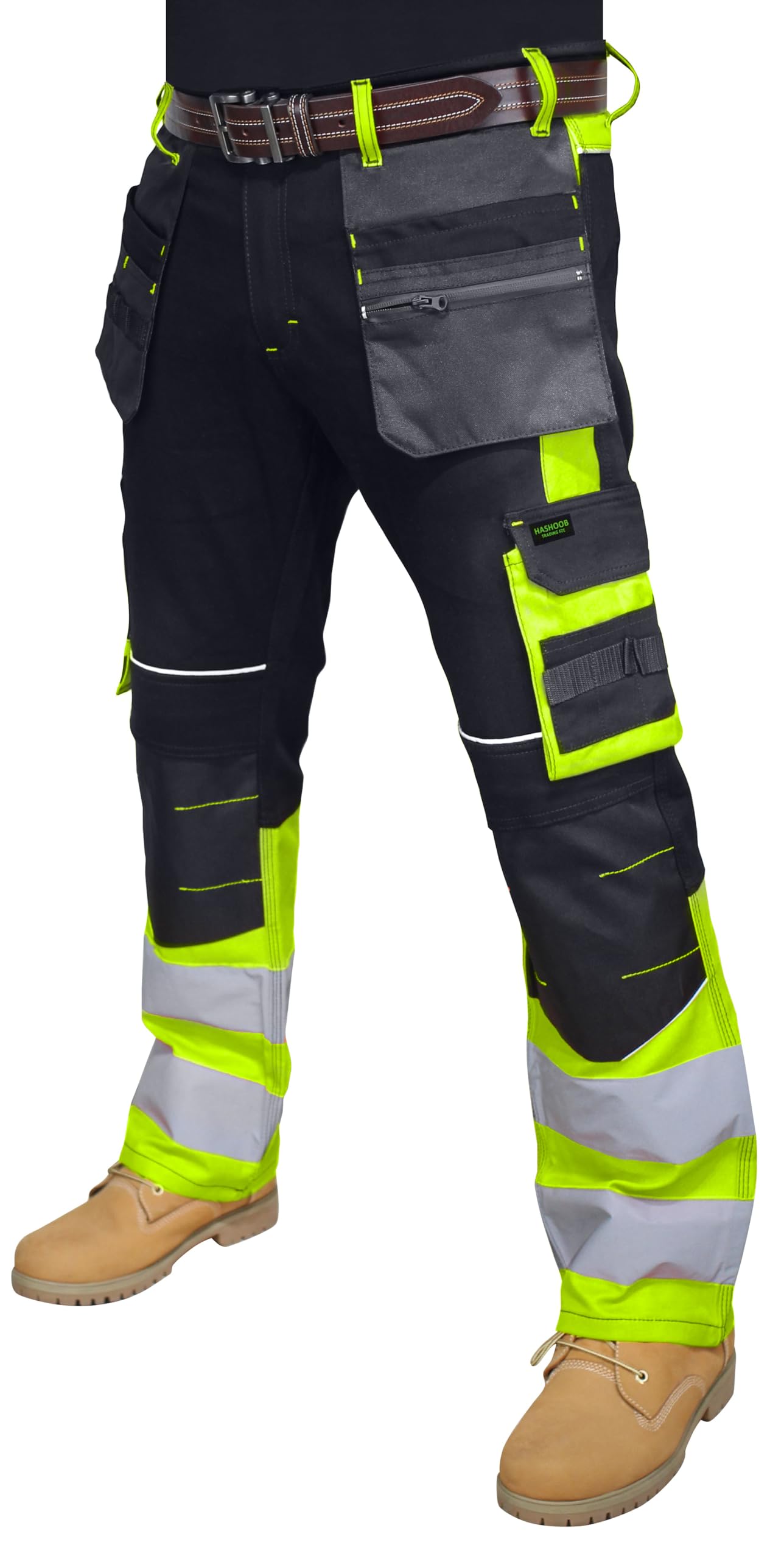 Pantalon de travail haute visibilité pour homme avec bande réfléchissante et poches multiples