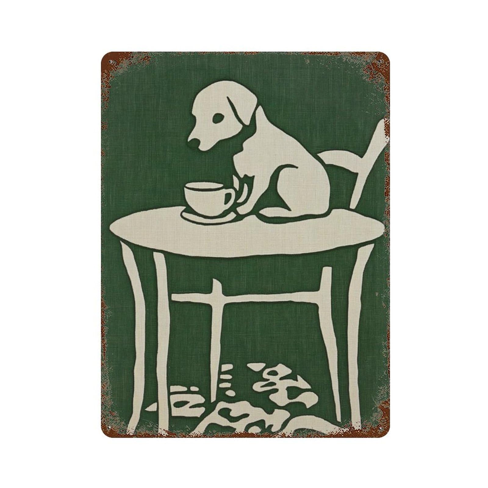 xiaoxiaoshen Dog Coffee Minimal Animal Cute Kitchen Scandinavian Style Wall Decor Art Metal Tin Poster Modern Home Decor Art Home Bar Shop Decorations Vintage Sign 40x30cm