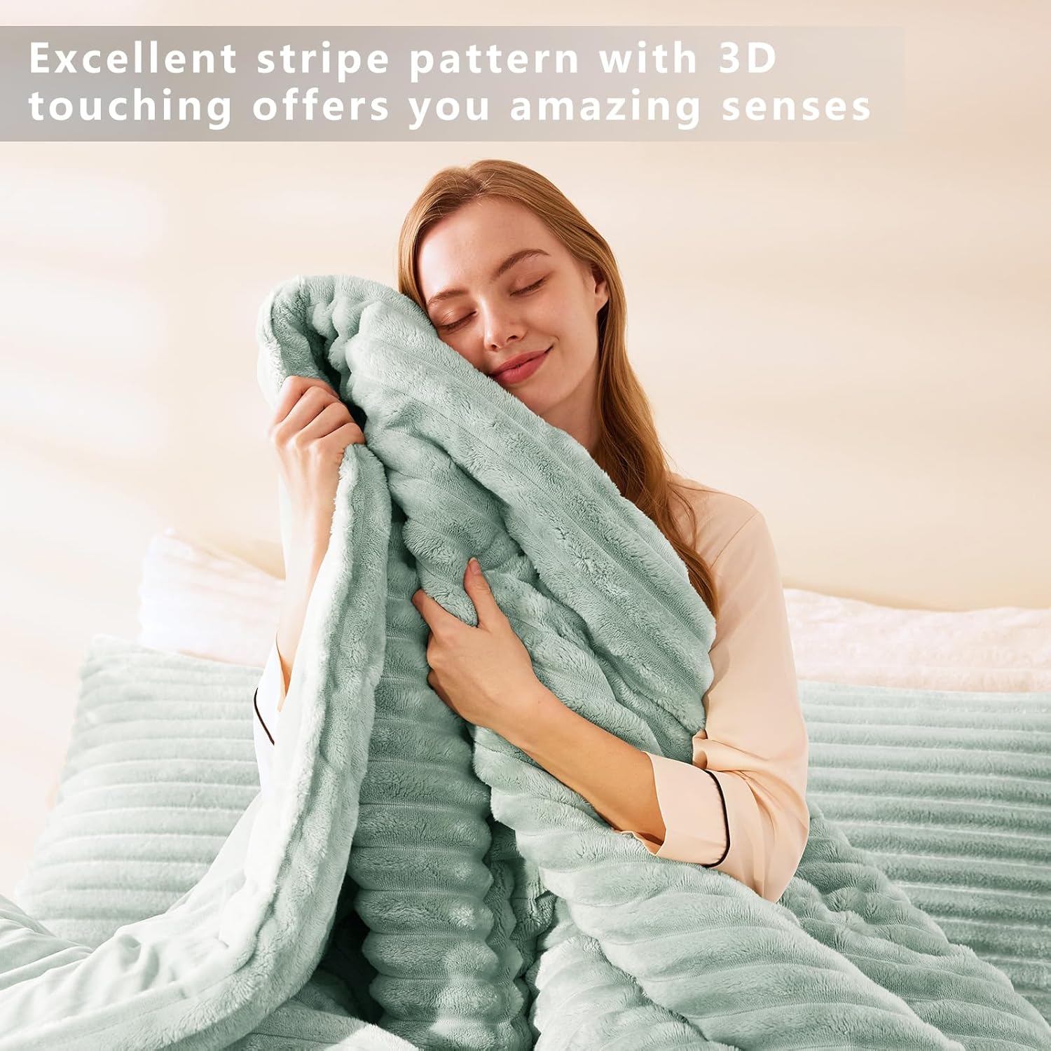 CozyLux Fluffy King Size Comforter Set - Super Soft Faux Fur Sage Green Comforter King Size, Winter Warm Fleece Bedding Set, 3 Pieces Plush Fuzzy Bed Set (1 Shaggy Comforter, 2 Pillowcases) - Image 5