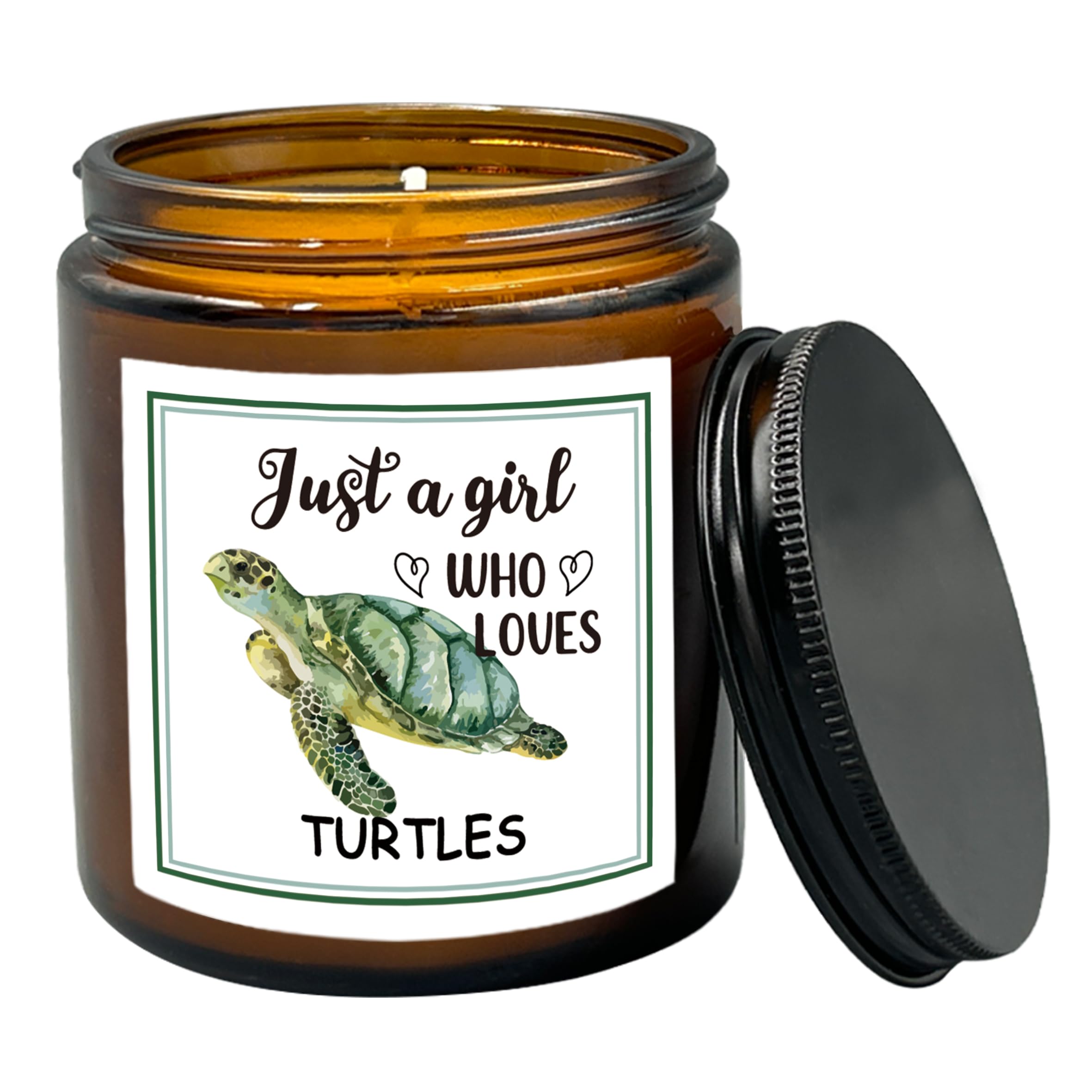 HIWX Just a Girl Who Loves Turtles Soy Candle, Turtle Gifts for Lovers, Lavender, Vetiver, Sandalwood Scented 8oz Holder