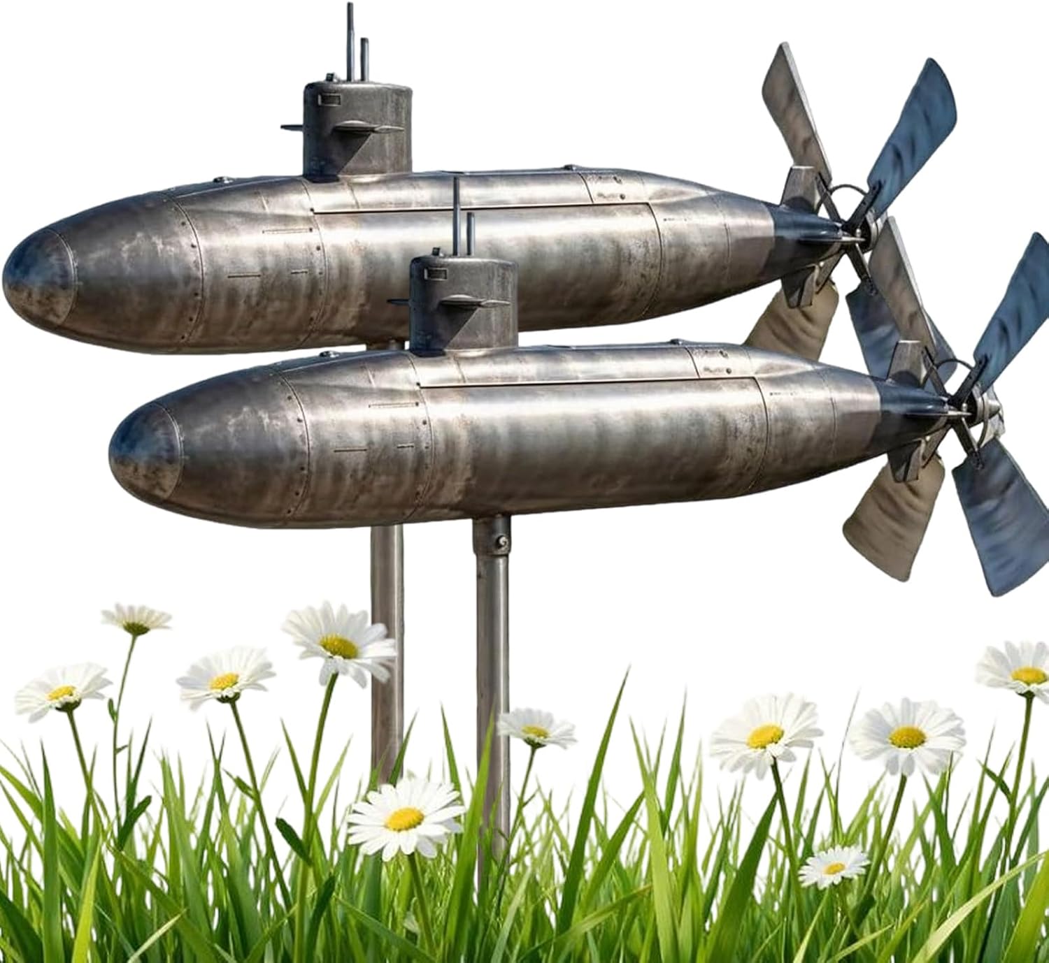 Navy Submarine Wind Spinner, 2026 New Wind Spinner Outdoor Garden Decor, with Spin Blades, Motion Art Wind Sculpture for Patio, Propeller Windmill (2-PCS)