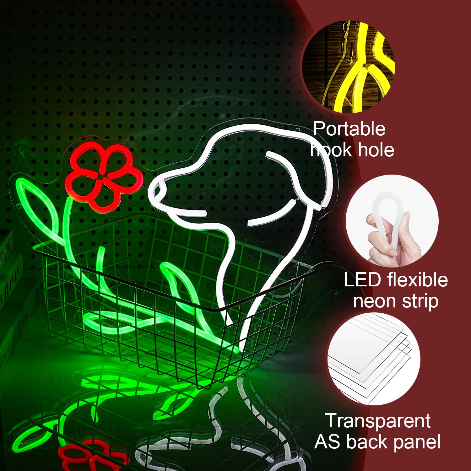 LIUOZHTEA Cute Dog Neon Sign LED Flower Neon Light Suitable for