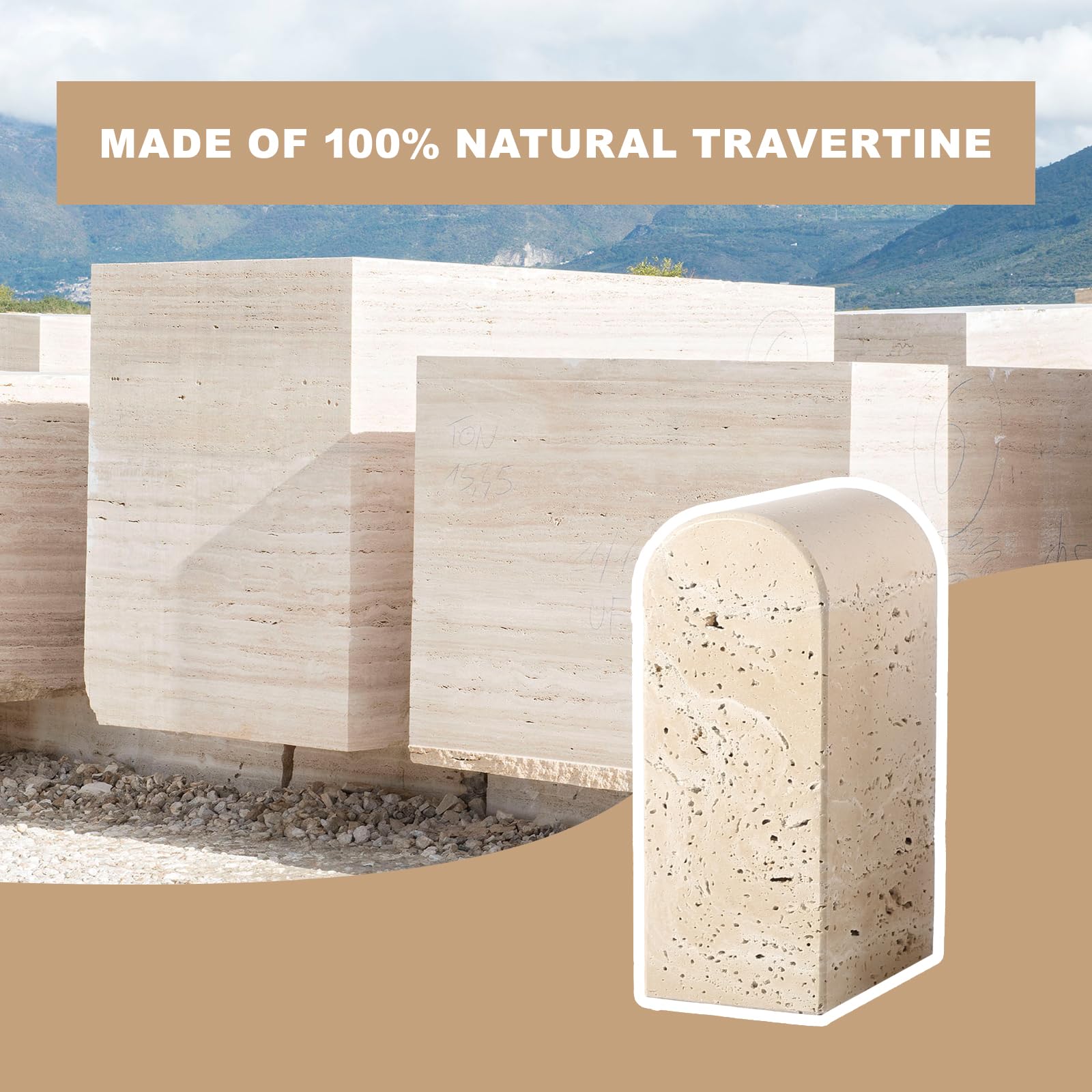 Koville Fermalibri in travertino italiano per scaffali, fermalibri decorativi, 3,2 kg, in marmo, per libreria, appartamento, decorazione per libri normali, CD/videogiochi (Travertino Romano)
