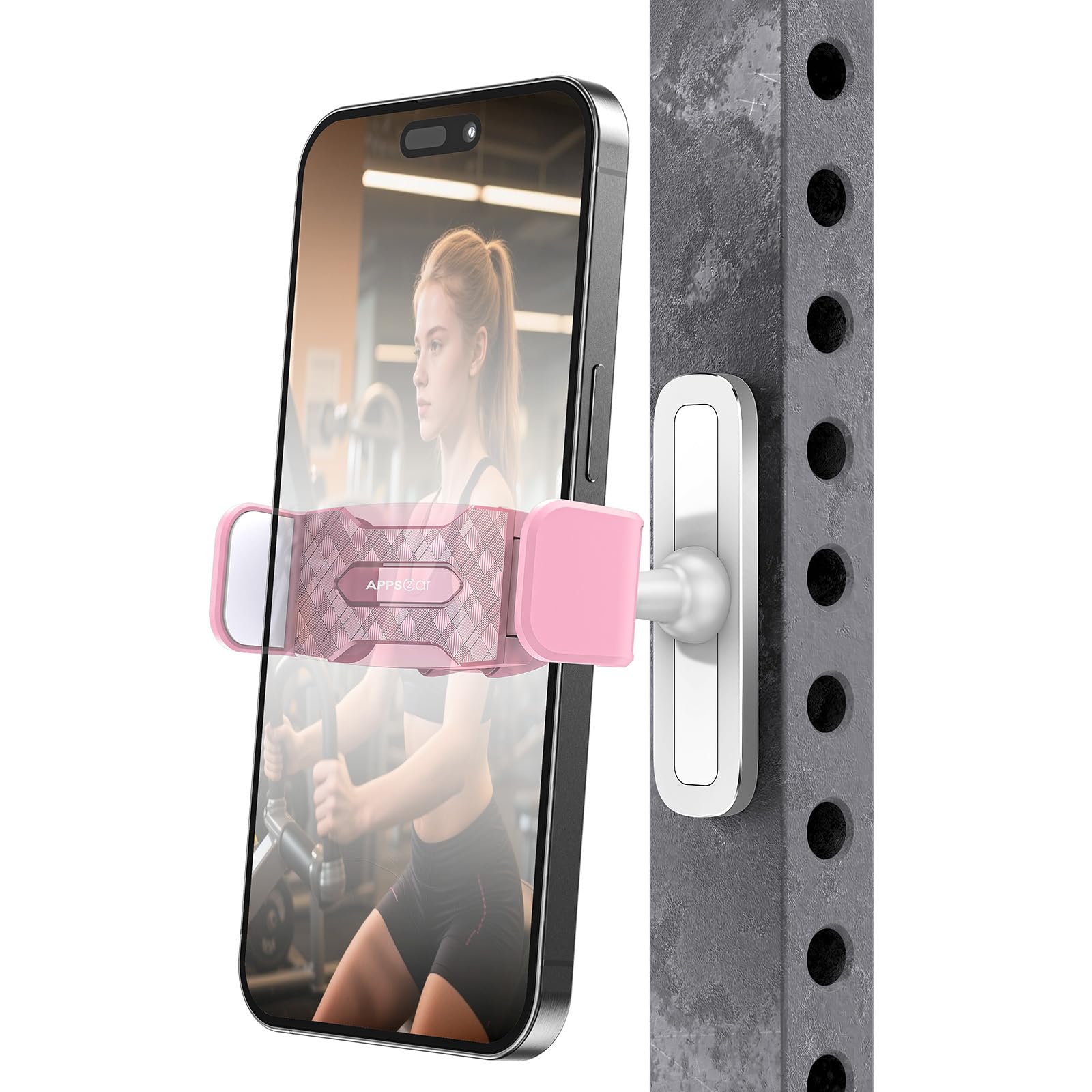 APPS2Car Gym Magnetic Phone Holder, 360 Adjustable, Compatible with 4.7-6.5" Smartphones, Alloy Base and Joint, Black: Pink - 1 Pack