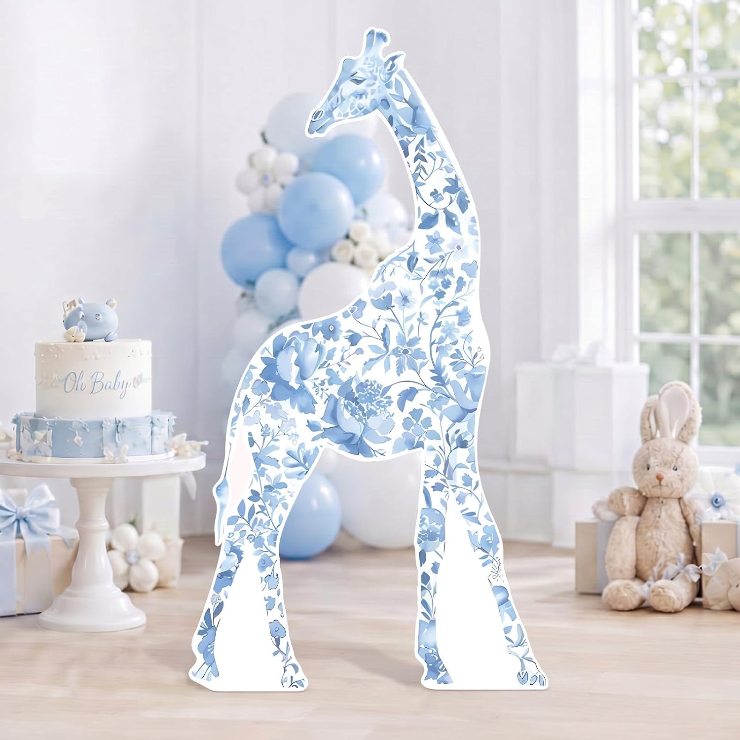 Novabright 4 ft Blue Toile De Jouy Giraffe Cardboard Standup Cutout Life Size Toile De Jouy Baby Shower Party Yard Signs Decoration for Birthday Party Supplies Lawn Classroom Blue Floral Home Decor