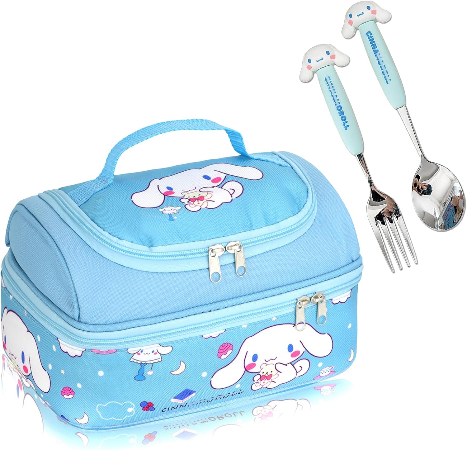 Roffatide Anime Lunch Bag for Man Woman Leakproof Large Compartment Lunch Container Tote for Work Travel with (spoon+fork) D