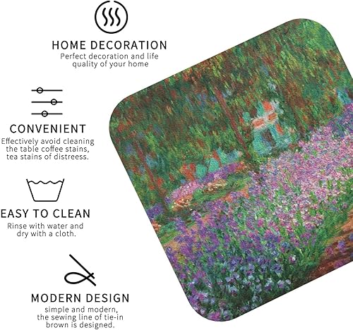 Miniatura 3 de Juego de posavasos de cuero para bebidas, juego de posavasos de arte Claude Monet, utiliza 6 pinturas famosas de Claude Monet, regalos únicos de