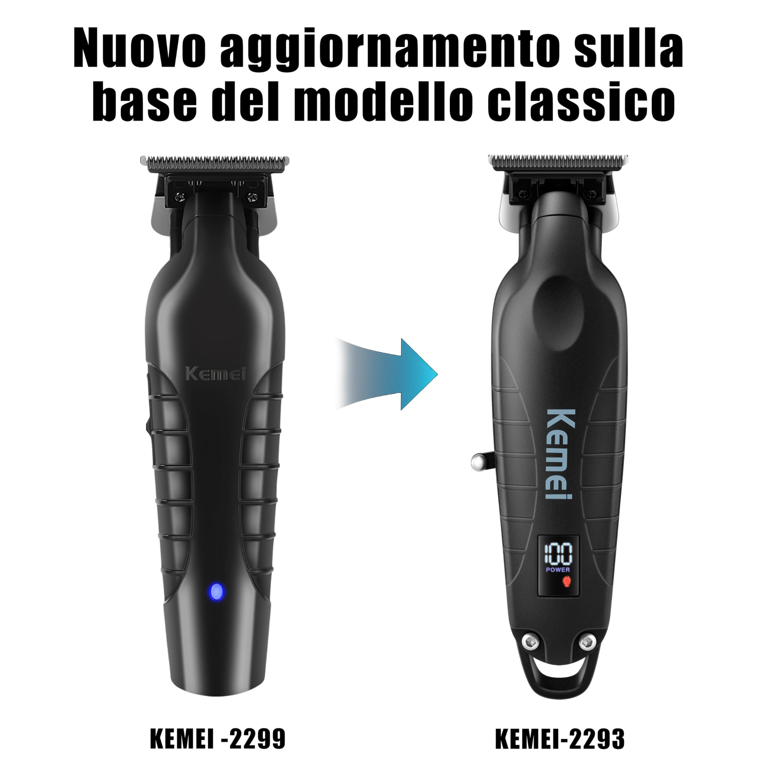 KEMEI 2293 - Tagliacapelli professionale per barbiere con lama a T, ricaricabile senza fili