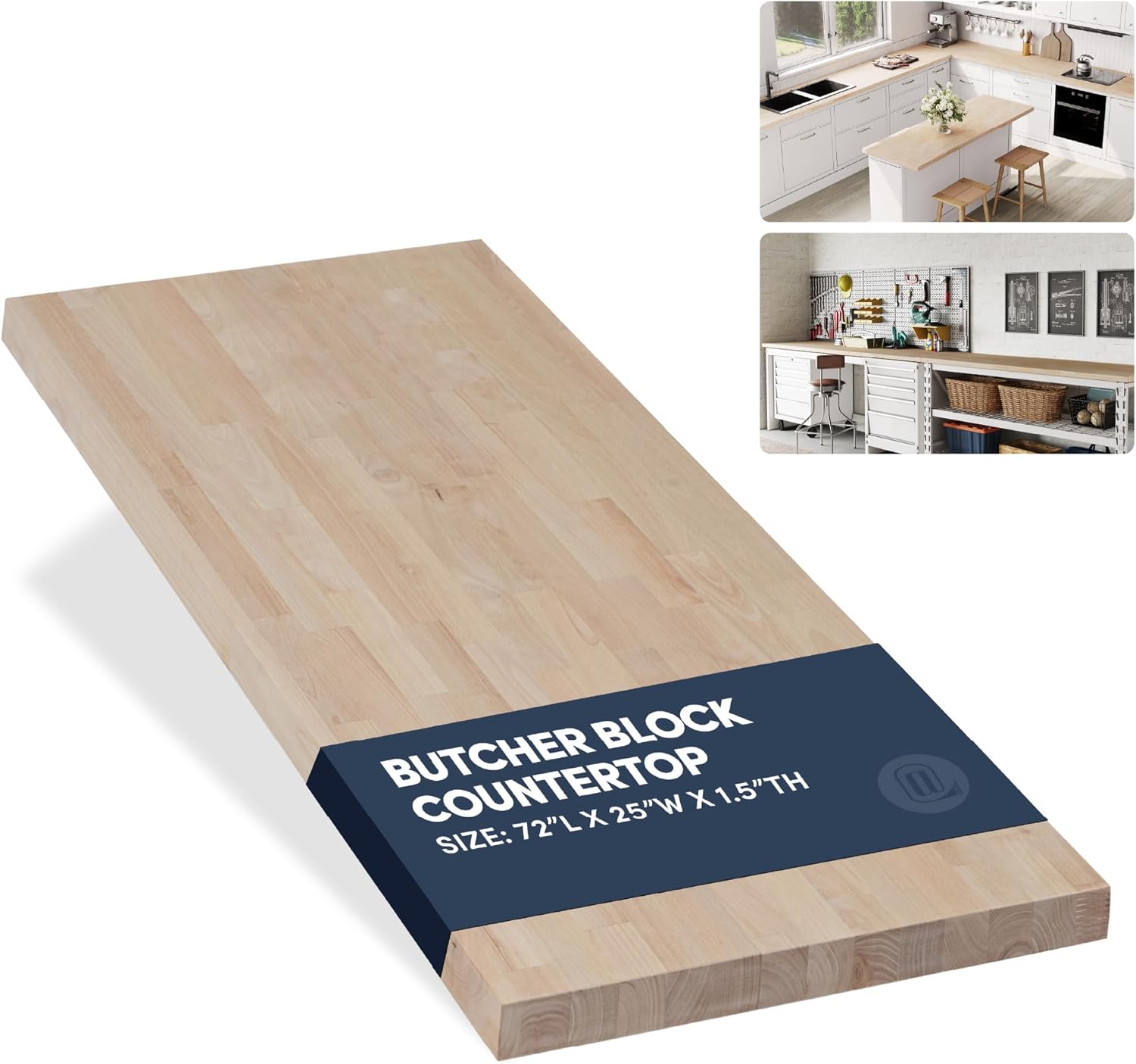 72''L x 25''W x 1.5''Th Birch Premium Solid Wood Butcher Block Countertop, Butcher Block Table Top for DIY Washer Dryer/Island/Kitchen Countertop (Unfinished)