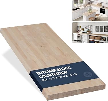 72L x 25W x 1.5Th Birch Premium Solid Wood Butcher Block Countertop, Butcher Block Table Top for DIY Washer Dryer/Island/Kitchen Countertop Unfinished