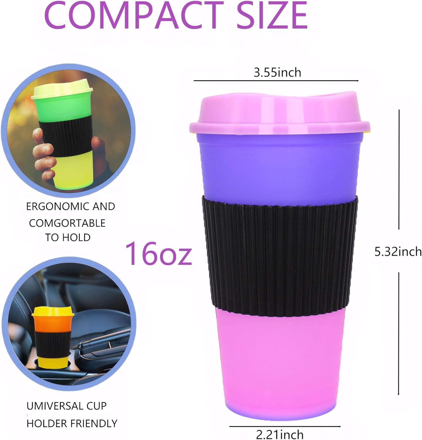 Color Changing Coffee Cups, 16oz Reusable Coffee Cups with Lids, 12 Pack Hot Coffee Tumbler for Adult Party Favors, Leak-Proof and Safe for Dishwashers (Hot coffee, 12 Pack) - Image 2