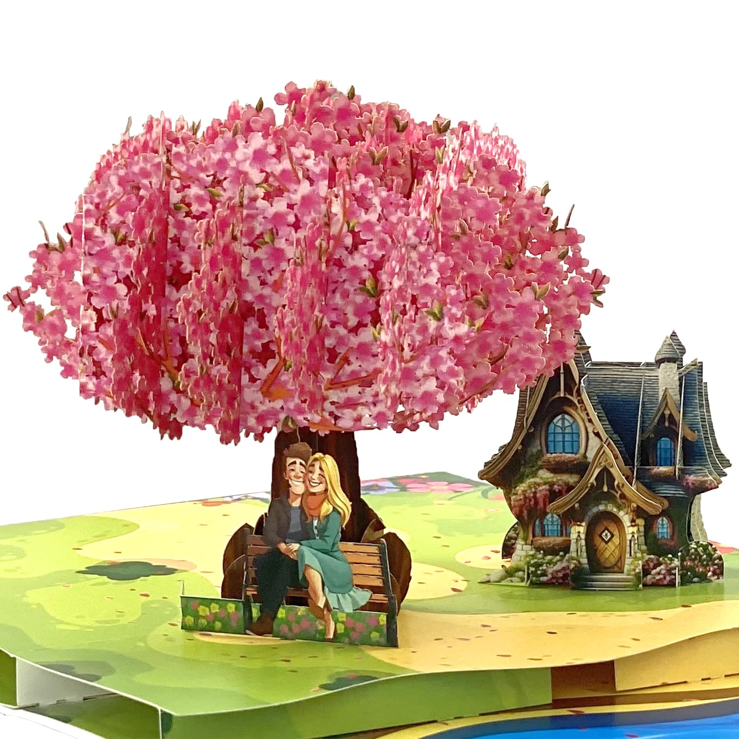 NORVAS 3D Pop-Up Couple in Love Under Cherry Blossom Tree | Anniversary Card for Wife, Husband, Her, Him | Wedding, Valentine’s Day, 6"x8" | Pop Up
