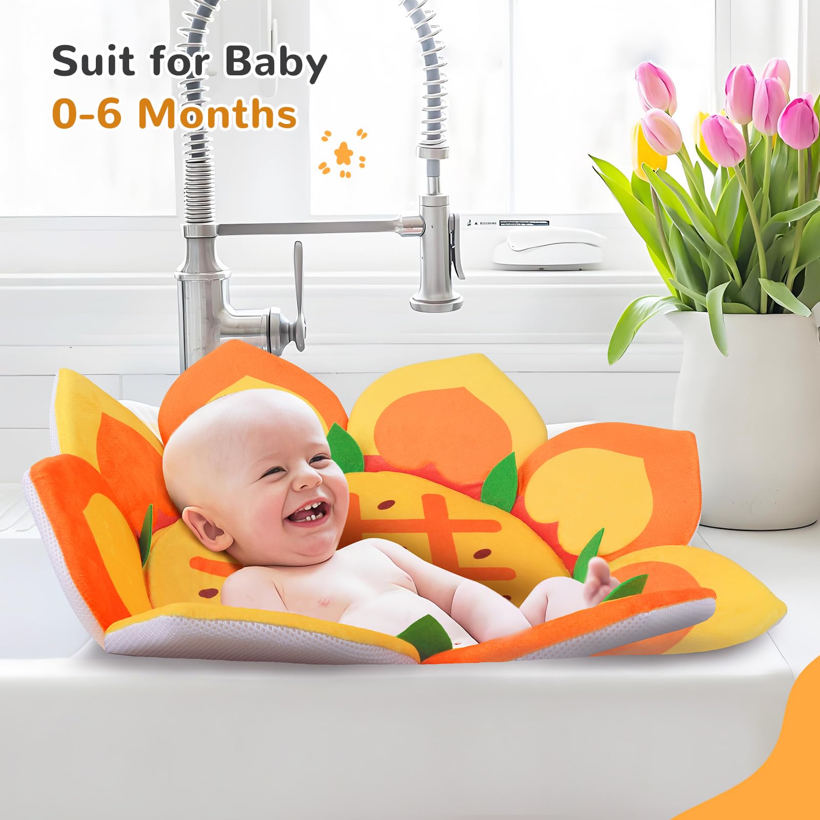 Fiore da Bagno per Lavabo,Vasca da Bagno a Fiori Antiscivolo per Neonati 0-6 mesi, Morbido Cuscino da Bagno per Lavabo per Bambini, Essenziali per il Bagnetto dei Neonati