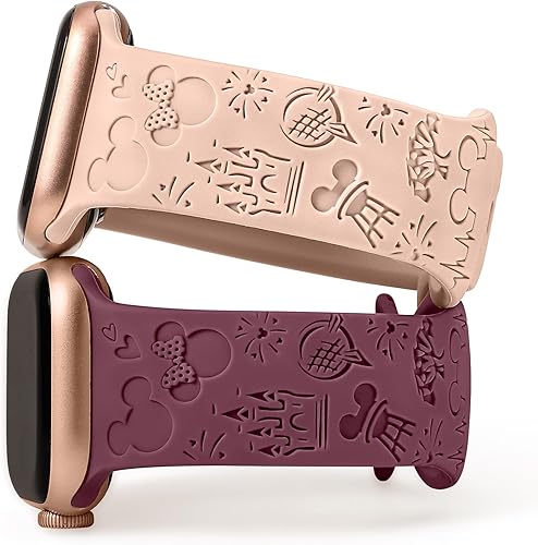Miniatura 1 de Paquete de 2 correas de silicona suave grabadas con dibujos animados compatibles con Apple Watch de 414038424544461.929 in, correa de diseñador de