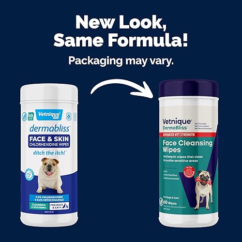 Miniatura 2 de Vetnique Dermabliss - Toallitas para la cara del perro, toallitas medicinales de clorhexidina para perros con arrugas, Bulldog francés, Bulldog