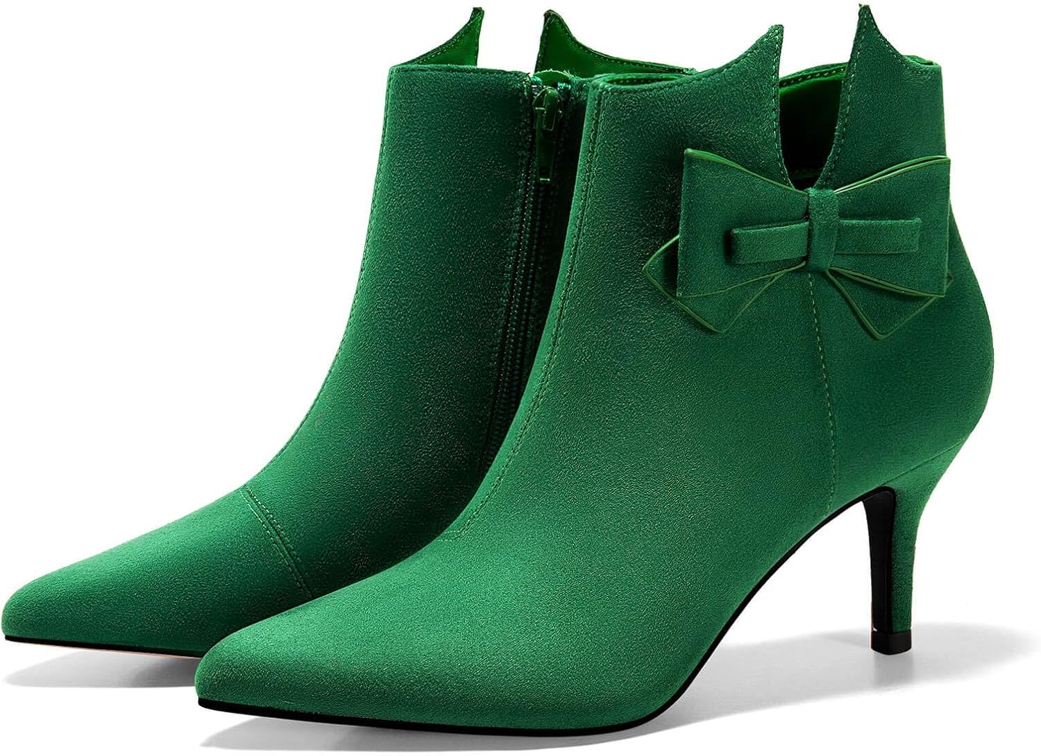 Ermonn Womens Pointed Toe Ankle Boots Stiletto Heels Side Zipper Bow Faux Suede Booties Wedding Dress Shoes