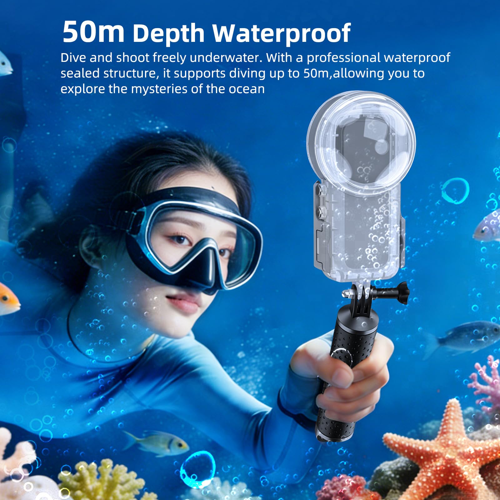Carcasa Impermeable + Agarre Flotante para Insta 360 X5, 50 m, Funda Protectora de Buceo Submarino con Mango Flotante Antideslizante, Kit de Accesorios de esnórquel