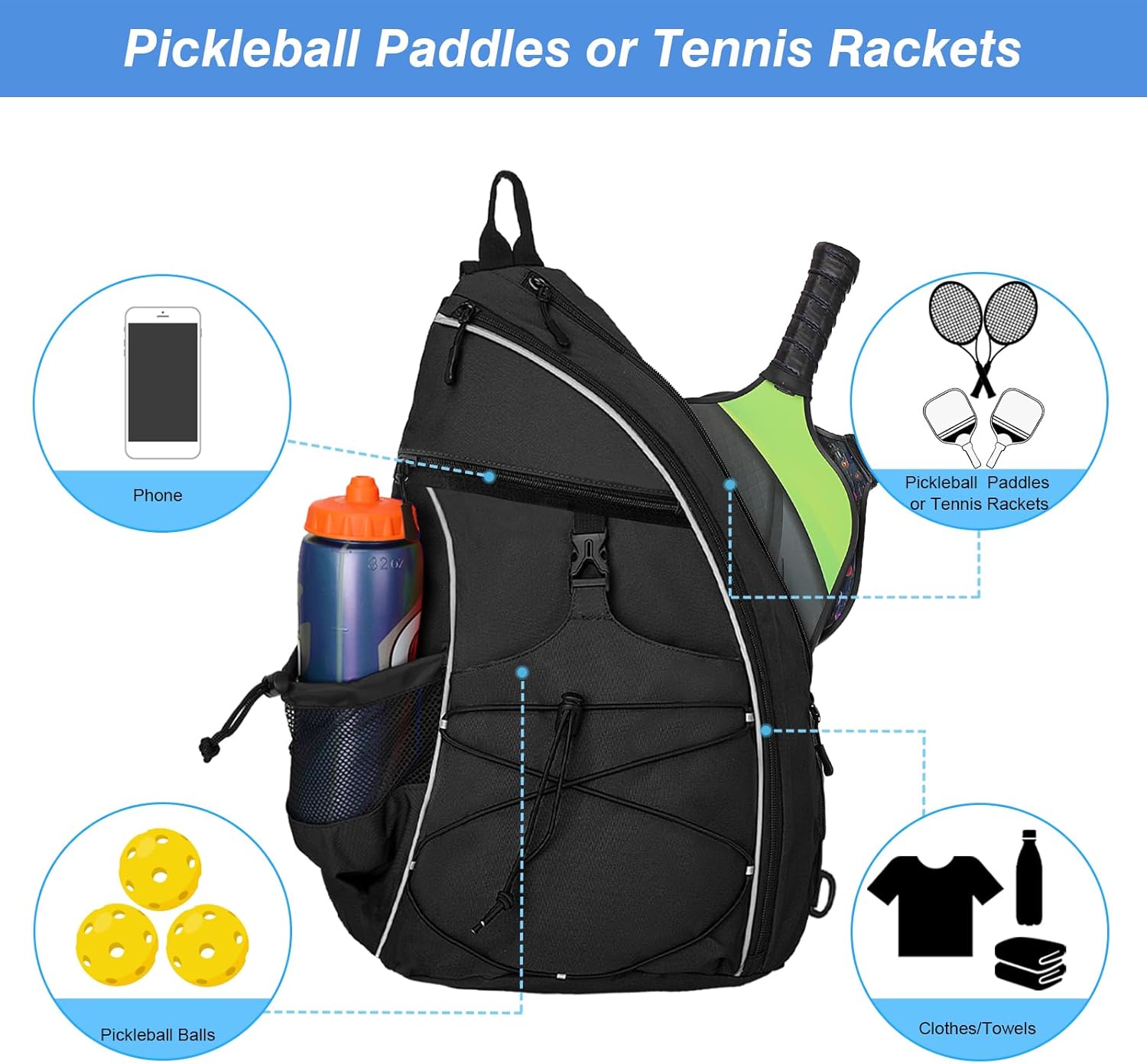 WOLT Pickleball Bag,Crossbody Sling Bags for Women Men,Pickleball Backpack with Fence Hook for Tennis, Racketball - Image 5