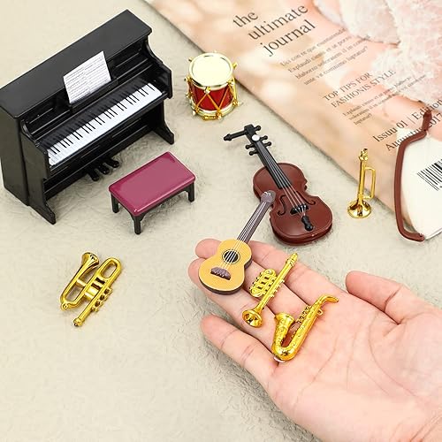 Miniatura 4 de Juego de instrumentos musicales en miniatura para casa de muñecas a escala 1:12, modelo de instrumento musical de casa de muñecas que incluye