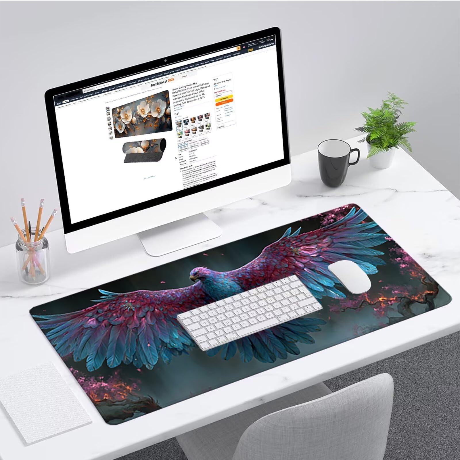 Podkładka pod mysz 1200x600x3mm ptak, podkładka pod mysz XXL do gier drzewo, duża podkładka pod mysz z gumową podstawą, akcesoria biurowe do gier, wysoka precyzja i szybkość, pod biurko, dla graczy