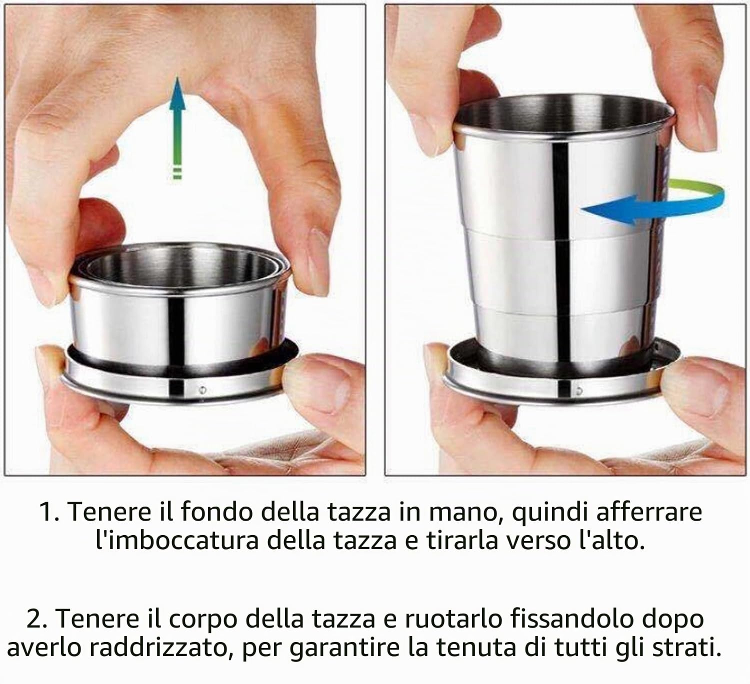 Bicchiere Pieghevole In Acciaio Inossidabile, Tazza da Viaggio Pieghevole con Coperchio Tazza Retrattile Portabile Riutilizzabile per Viaggi, Esterni, Campeggio, 240 Ml