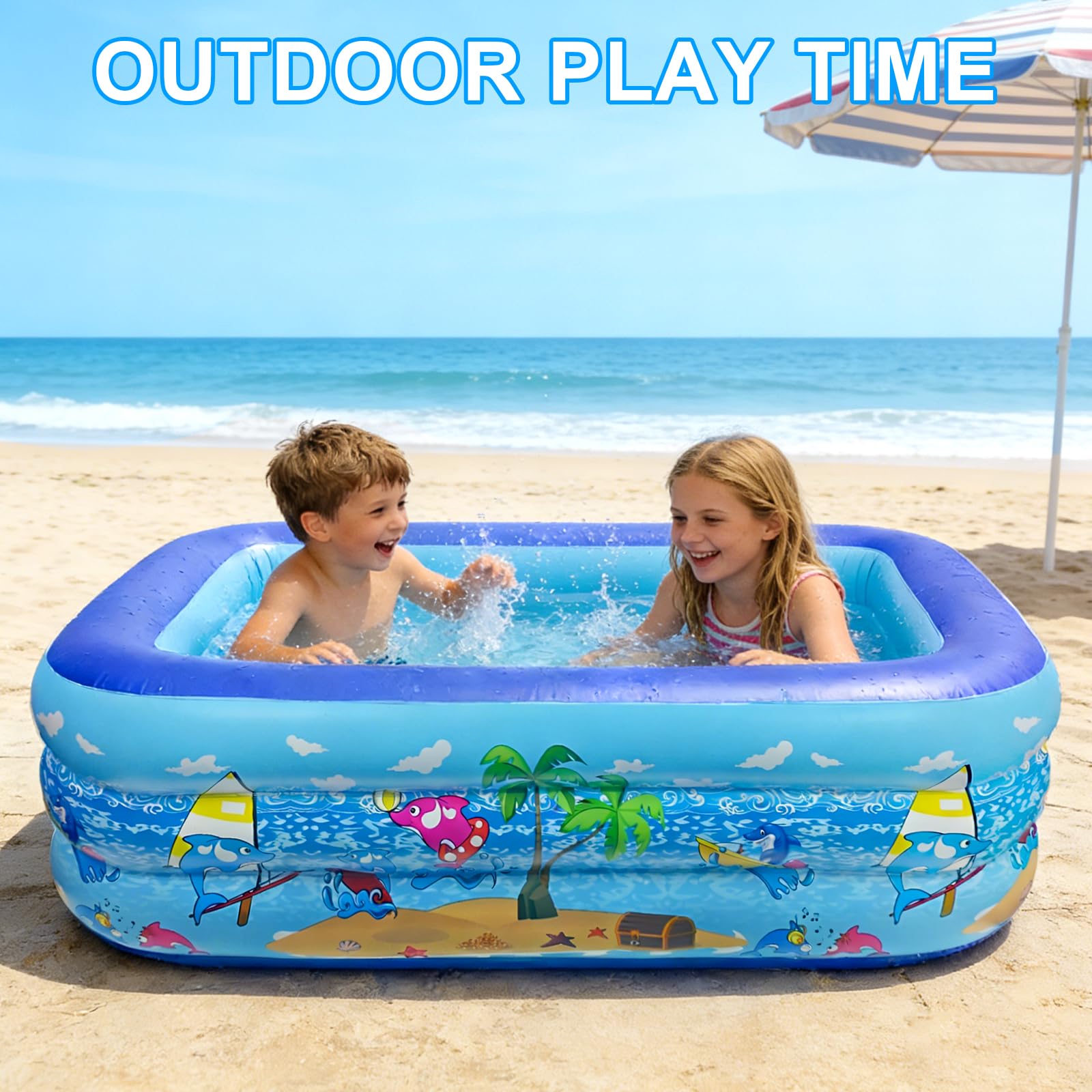 Aufblasbarer Pool 150 x 105 cm, Erweiterter Erholungsbereich für Erwachsene und Haustiere, Sommer-Wasserspiel mit Rutschfester Boden