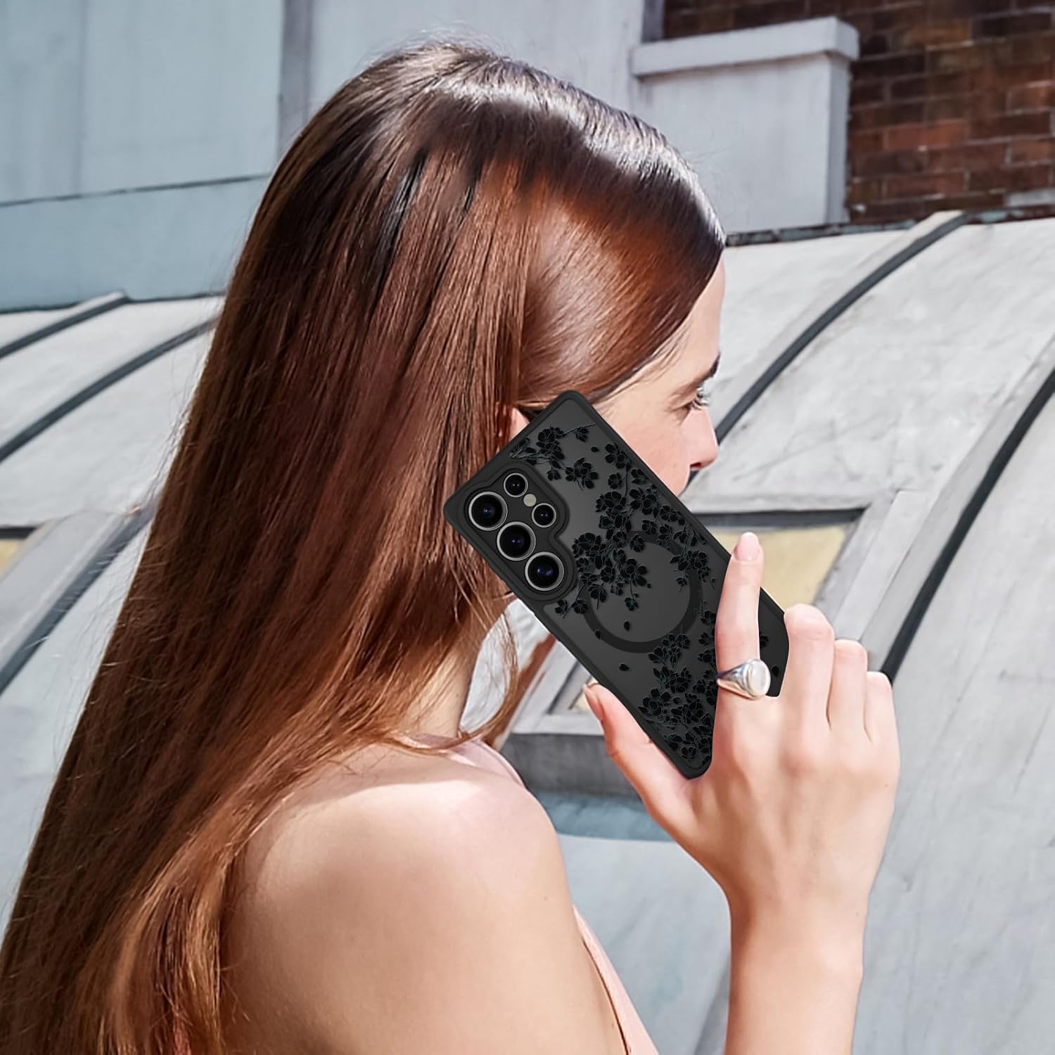 OOK Case Fit for Samsung Galaxy S25 Ultra 6.9 Inch (Wireless Charging Compatible) Black Floral Flowers Design Translucent Phone Cover Soft TPU + Hard PC Anti-Scratch Shockproof Magnetic Case for Women - Image 6