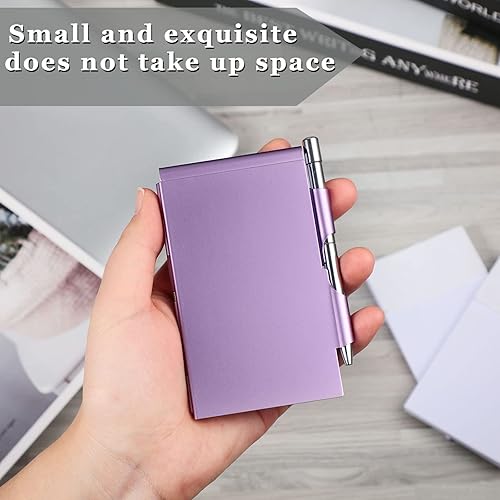 Miniatura 4 de Zonon Cuaderno de bolsillo de metal de 6 piezas, bloc de notas de aluminio con bolígrafo y papel recargable, bloc de notas, mini bloc de notas, bloc