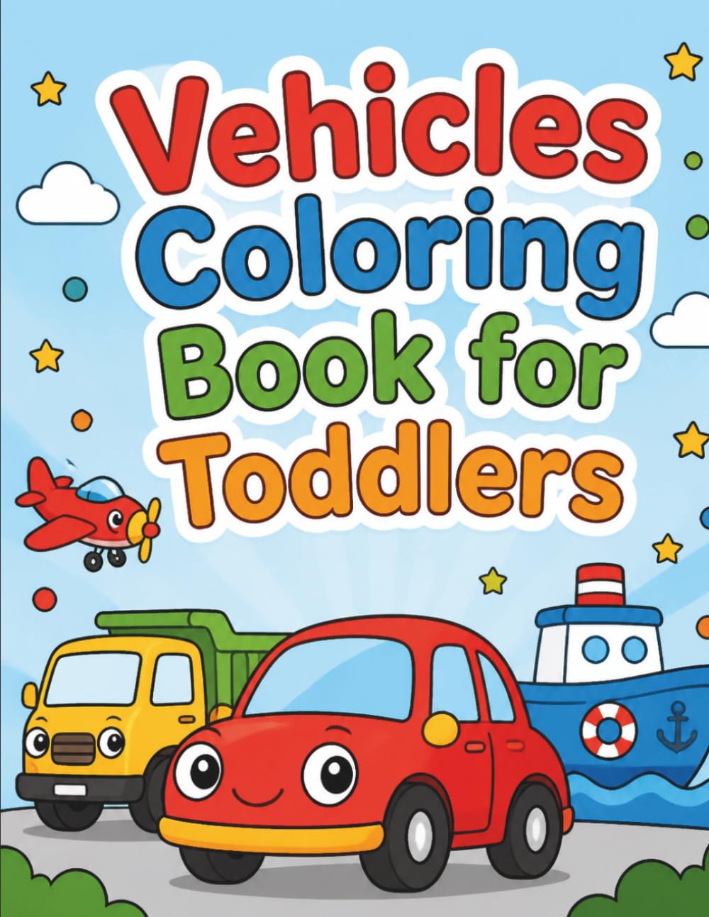 Vehicles Coloring Book for Toddlers: 40 Big & Simple Things That Go An Easy Vehicles Coloring Book for Preschool Kids Featuring Bold Trucks, Cars, and Planes for Early Learning Ages 1-3