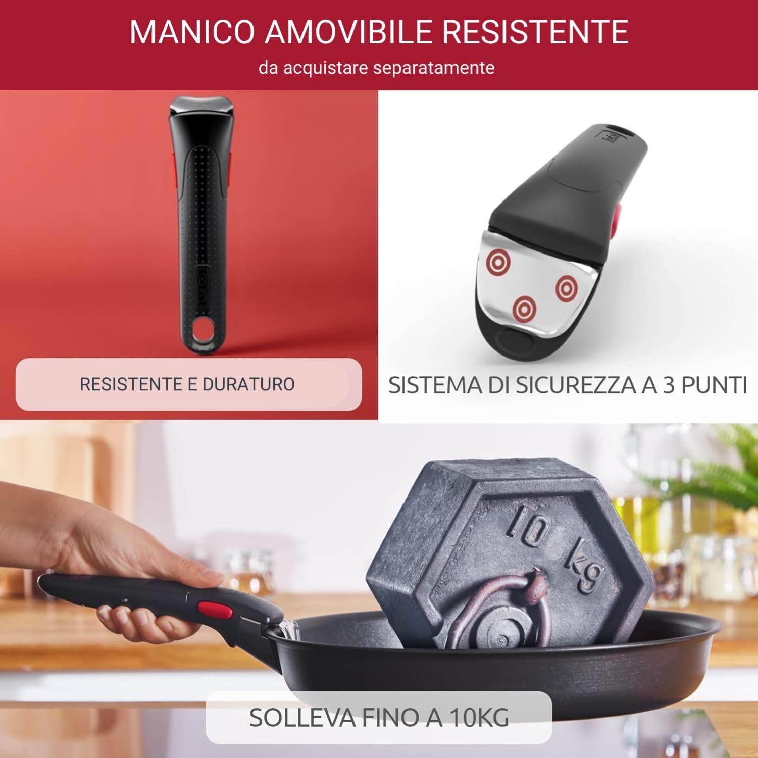Lagostina Ingenio Essential Plus Wok Ø 28 cm, Pentola Wok Antiaderente in Alluminio per Gas e Forno (no induzione), Indicatore di Cottura Thermosignal, Utilizzabile con Manico Removibile (Non Incluso)