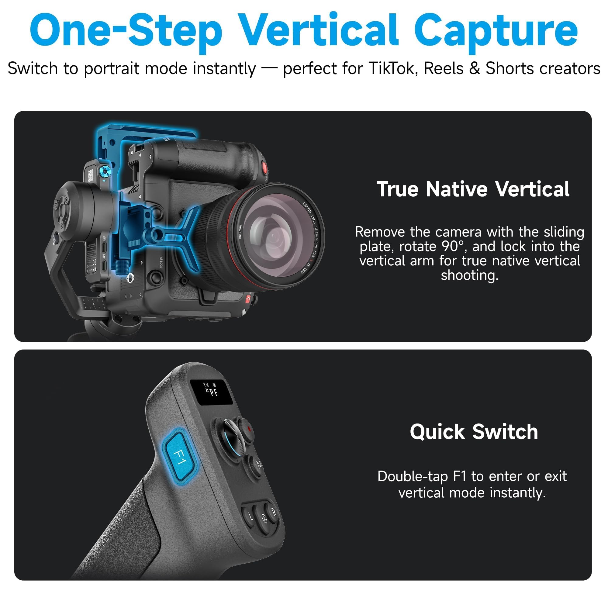 FeiyuTech SCORP-C2 Gimbal Stabilizer DSLR and Mirrorless Camera, Camera Gimbal with Built-in AI Tracking, Native Vertical Shooting, 3.5kg/7.72lbs Payload for Canon/Sony/Panasonic/Nikon/Fujifilm