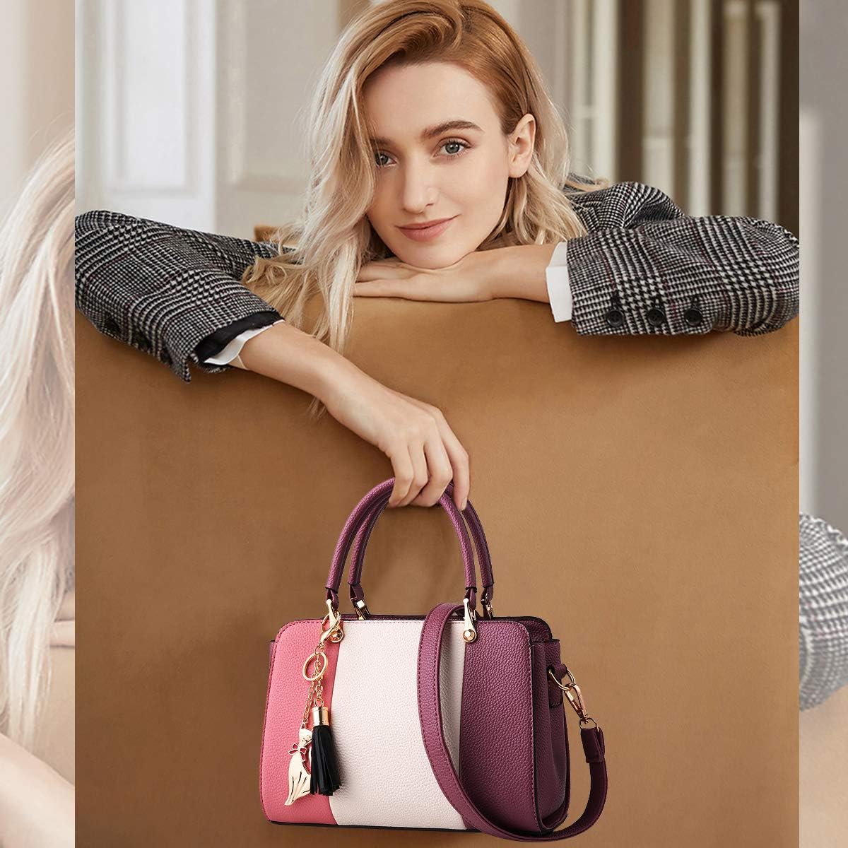 NICOLE&DORIS Women Handbags Tassels bags Designer Top Handle Shoulder Bags Tote Crossbody Bag for Ladies PU Leather Bag With Pendant Purple