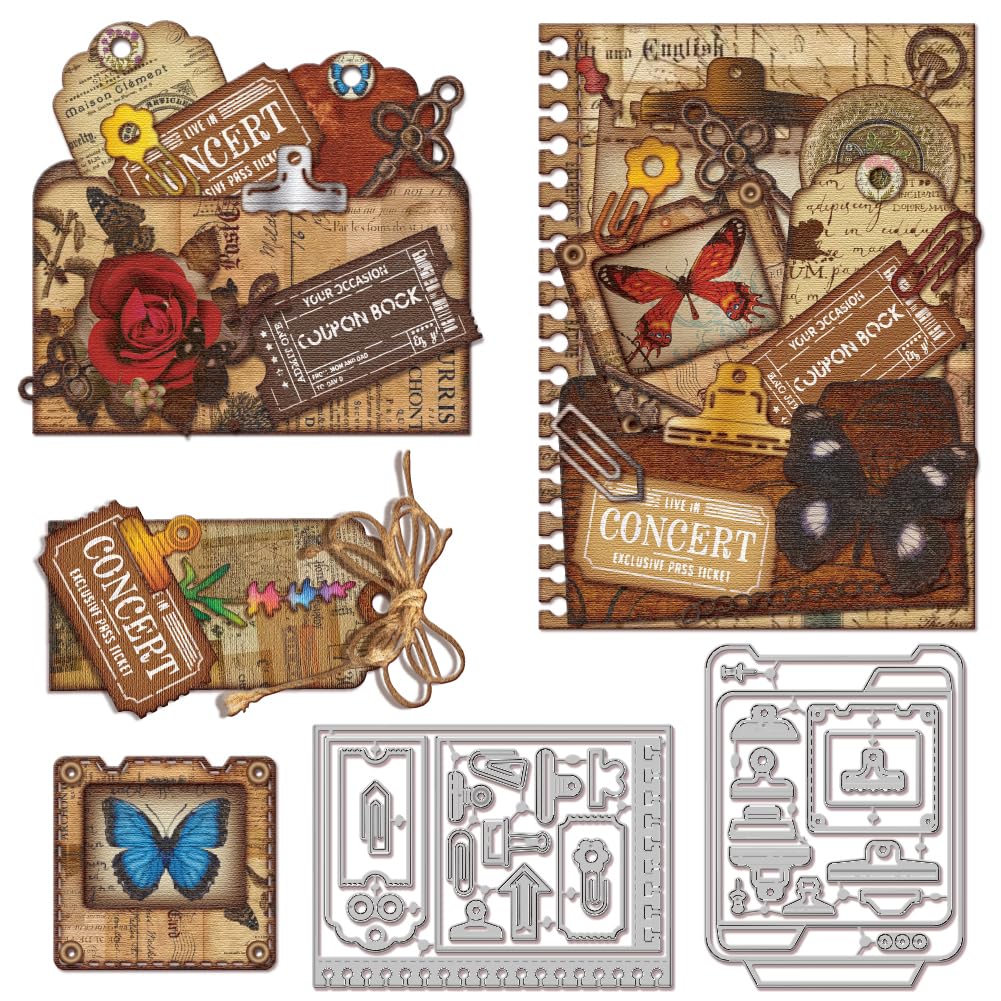 GLOBLELAND Folder Paperclip Stamp Frame Cutting Dies for DIY Scrapbooking Metal Bookmark Slideshow Cut Dies Ticket Page Die Cuts for Card Making Embossing Photo Album Craft Decor