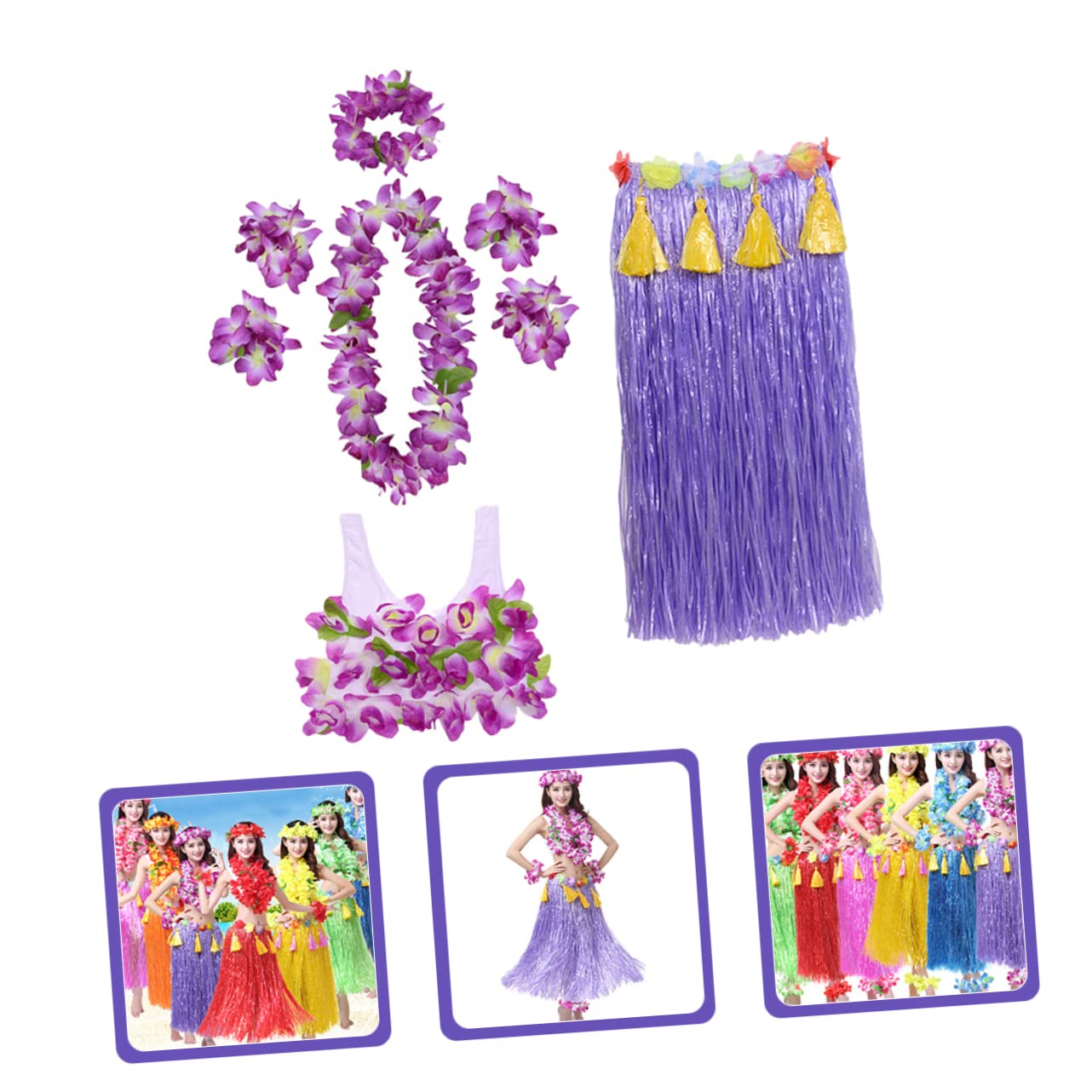 Healvian Juego de 8 Piezas Faldar de Hierba Gruesa Púrpura para Disfraz Hawaiano, Resistente y Decorativo Guirnalda Floral, Adecuado para Fiestas de Disfraces y Luau