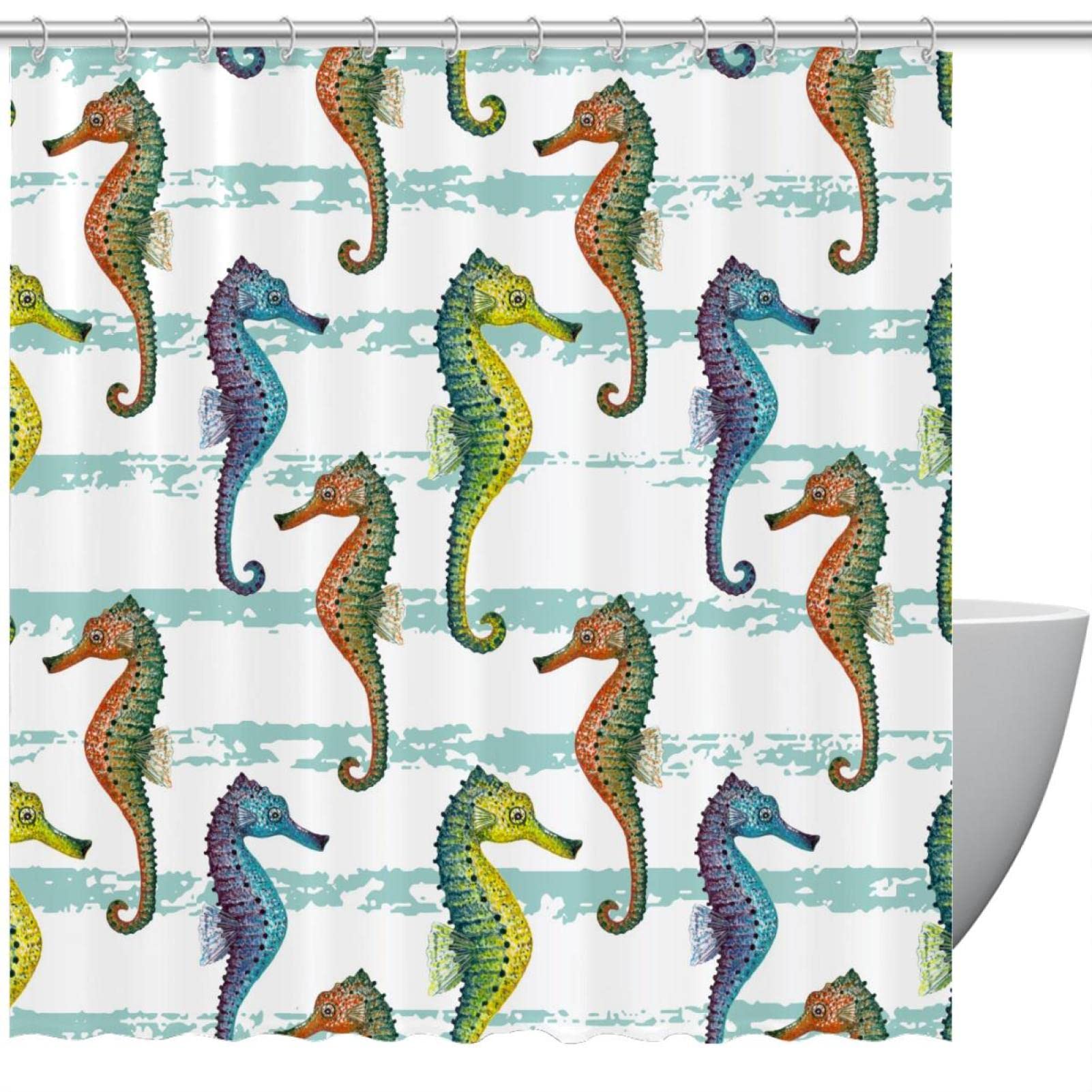 Rideau de douche motif hippocampes 168x183 cm pour la salle de bain