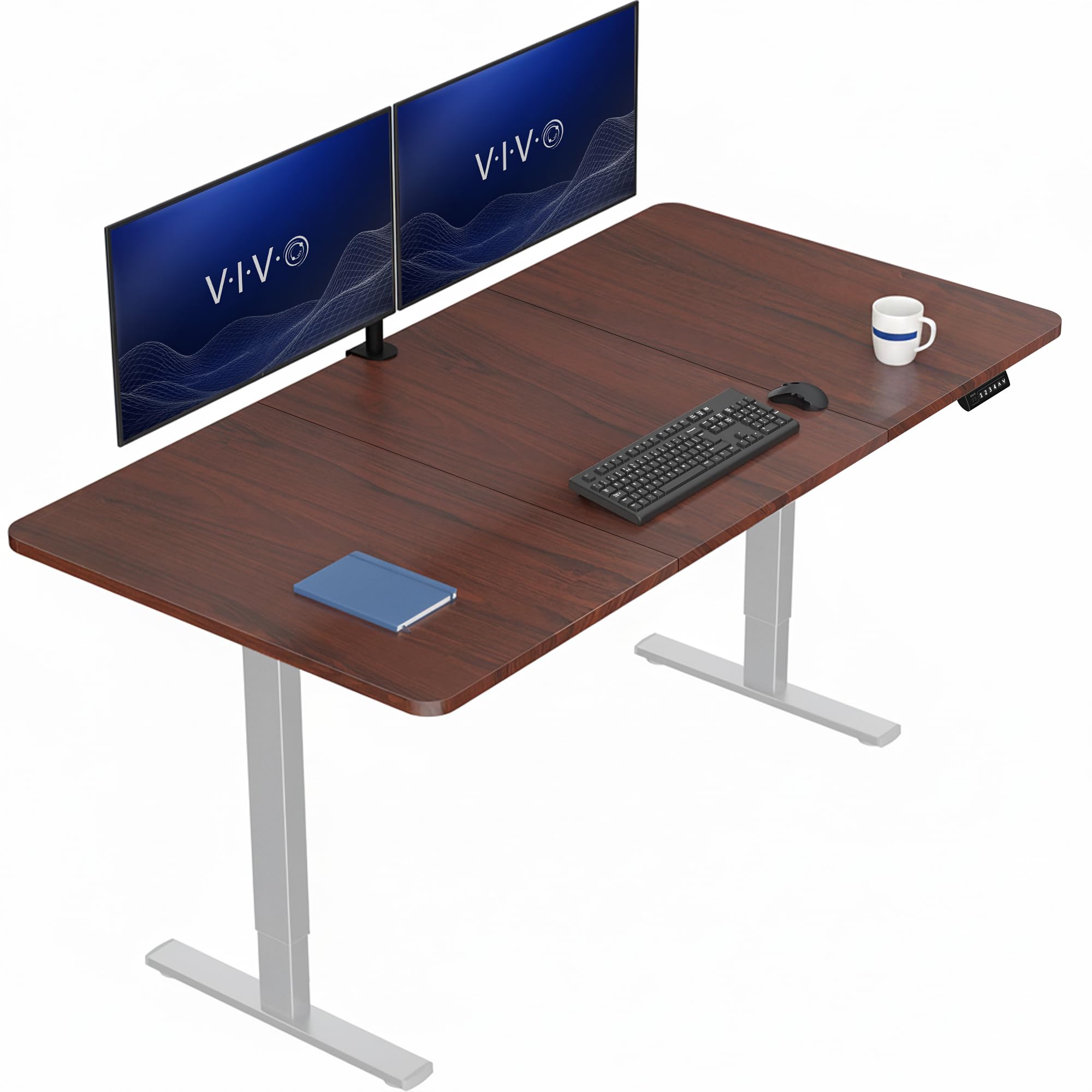 VIVO Dark Walnut 71 x 36 in Standing Desk, DESK-KIT-1G7D-36 | Electric, Holds 220 lbs, Sit Stand, Height Adjustable, Extra Deep Table Top, Memory Presets, 1B Series, Gray Frame