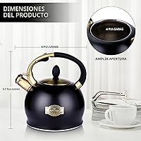 Vista 6 de SUSTEAS Tetera Silbante para Estufa - Tetera de Té de Acero Inoxidable Grado Alimenticio con Mango Ergonómico de Toque Frío, Con 1 Guante de Negro