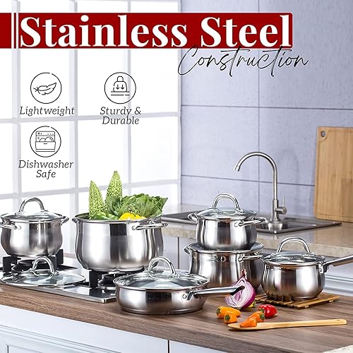 Miniatura 4 de Alpine Cuisine Juego de utensilios de cocina de aluminio, 7 piezas, cacerola con revestimiento antiadherente, horno holandés, sartén wok con mango