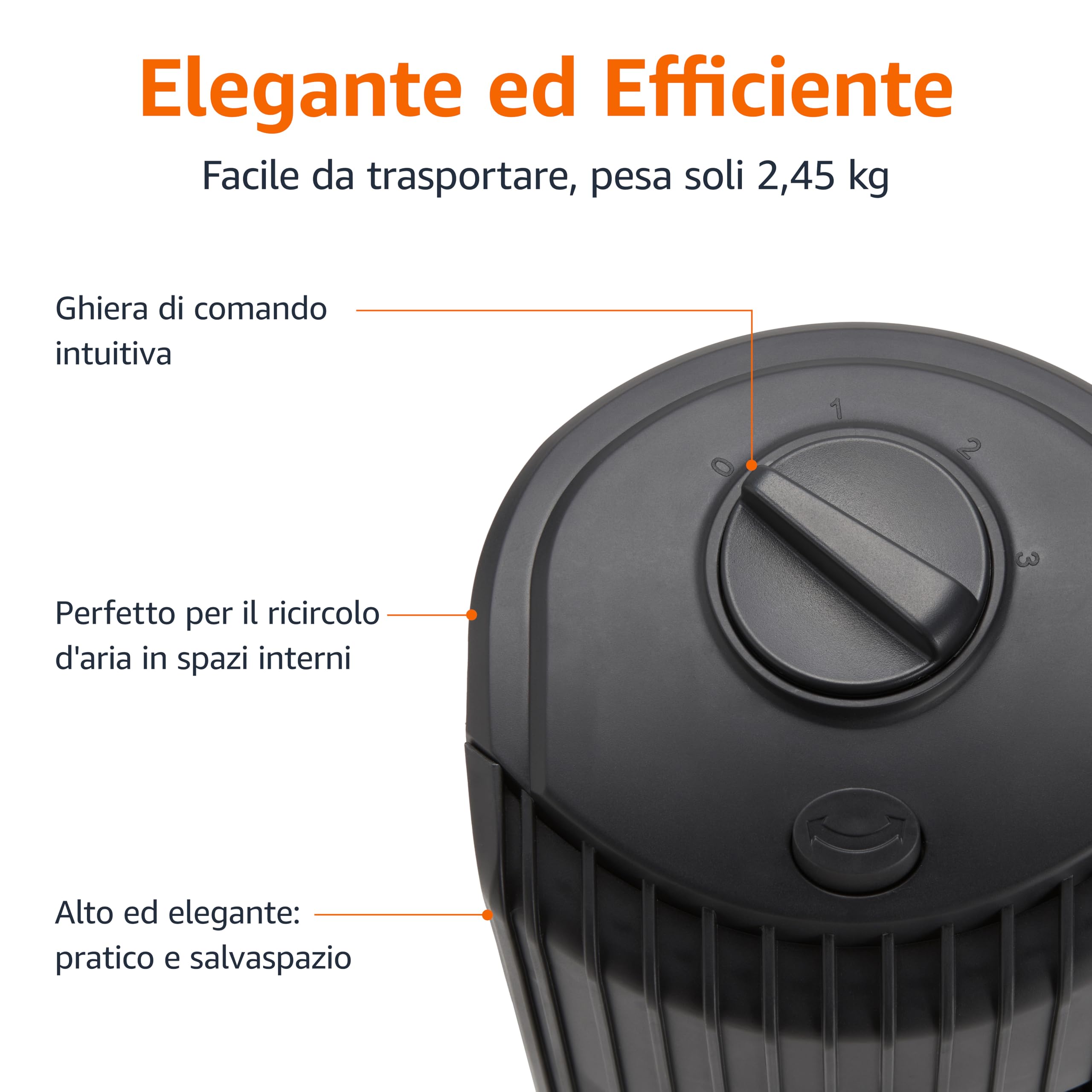 Amazon Basics Ventilatore a Torre Oscillante 71 cm con Angolo di 60 Gradi per Camera da Letto, Soggiorno, Ufficio, 3 Velocità, Controllo Meccanico Intuitivo, Nero Opaco, 35W, 71 cm x 24 cm x 24 cm