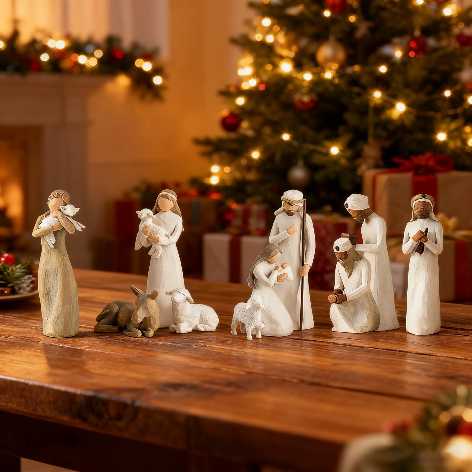 Set di 10 personaggi presepe in resina, presepe born scene, presepe con figurine, nascita Belen Natale, presepe in resina sacra famiglia, decorazione