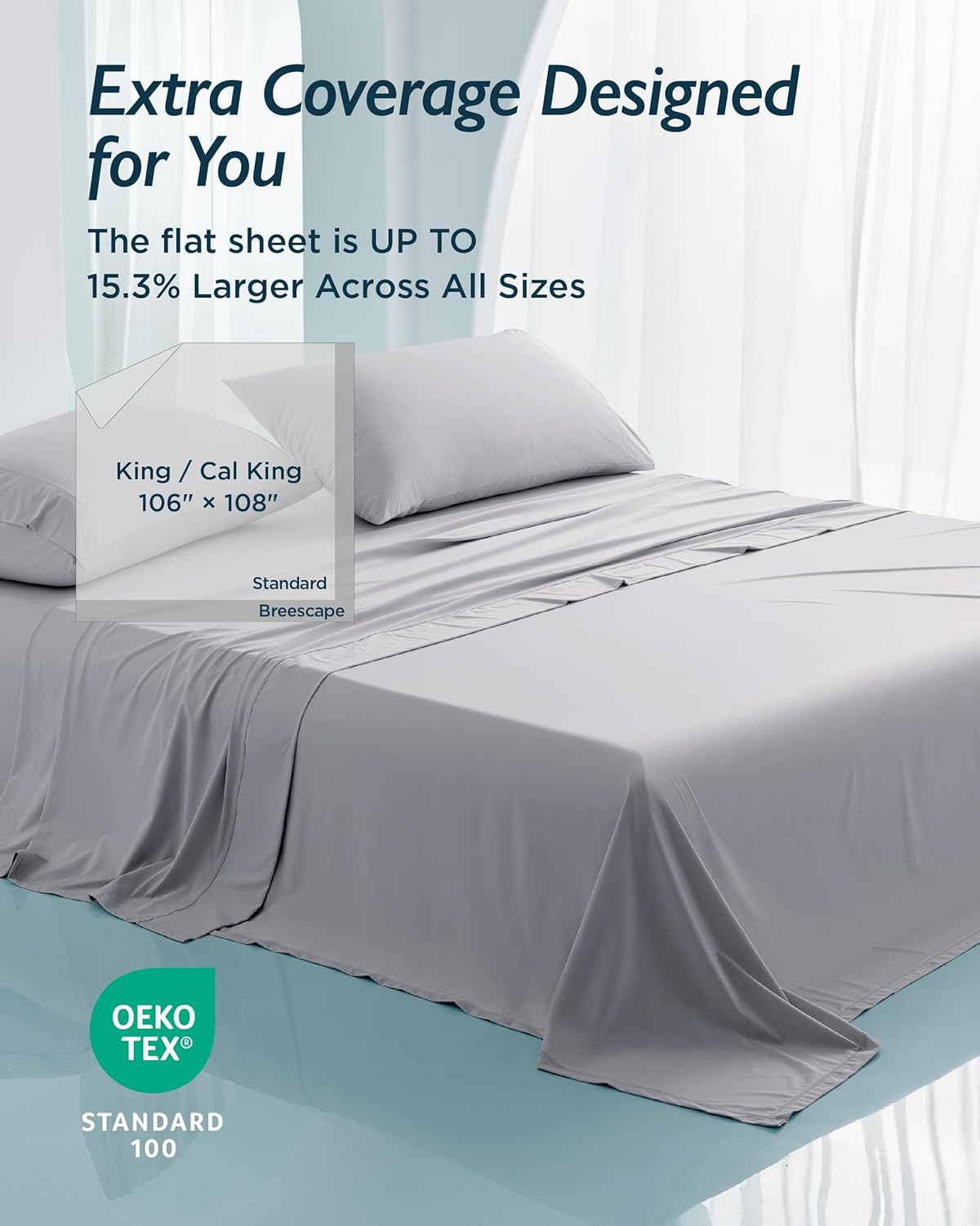 Breescape Cooling Sheet Set King Size - BlendTek™ Dry & Cool Technology for Hot Sleepers and Night Sweats, Q-Max>0.46 Tech, Deep Pocket Up to 18", 360° Elastic Band, Misty Gray
