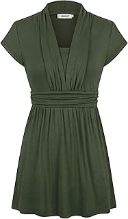 Bepei Womens V Neck Shirt Cap Sleeve Empire Waist Flowy Tunic Top Dressy Blouse - coolthings.us