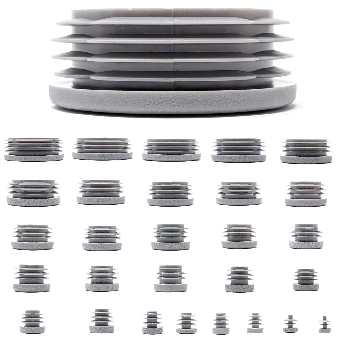Plastic End Caps. Ribbed Inserts for Round Tubes. Made in Germany (Grey, Suitable for Tubes with 50mm Outside Diameter with 1.5mm to 2mm Wall Thickness- See Second Image, Pack of 4)