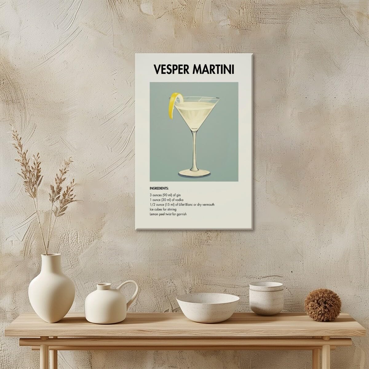 Vesper Martini Cocktail Recipe Canvas Poster Wall Art Decor with