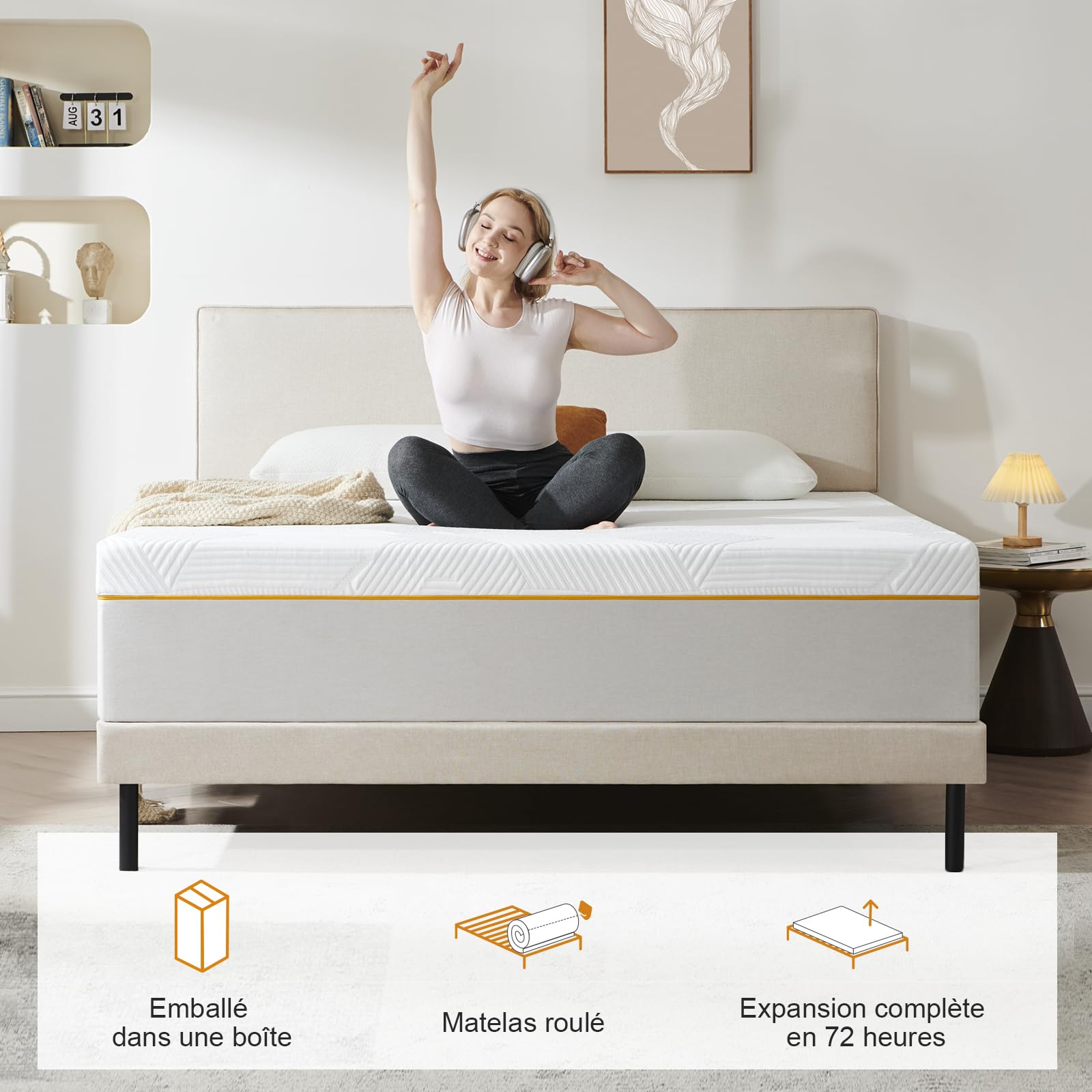 Matelas 140x190x20cm en Mousse à Mémoire de Forme, Fermeté Moyenne et Respirable, 7 Zones de Confort, Soutien Parfait, Réversible à Deux Faces Utilisables(140x190x20cm)