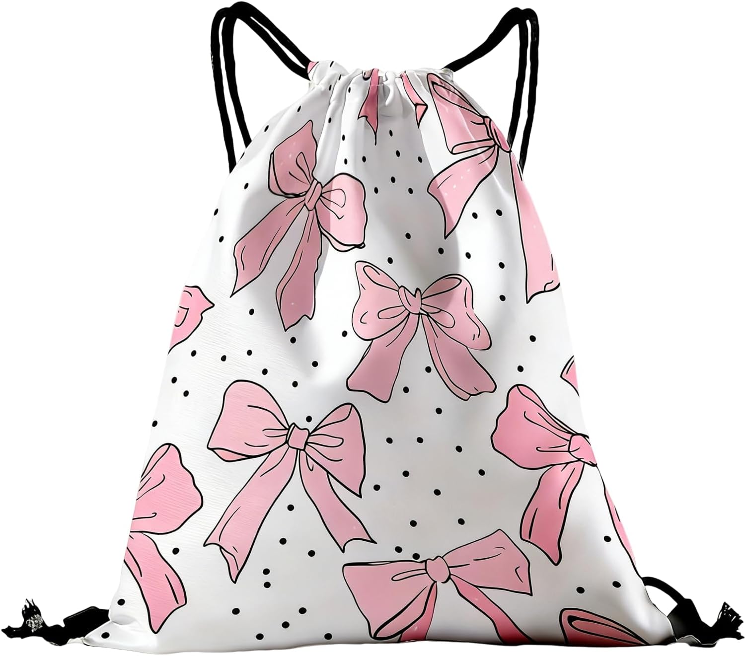 Pink Bow Drawstring Bags Waterproof Large Capacity String Backpack Pink Gym Bag Coquette Sport Bag for Women Girls School Swimming Travel Fitness Hiking Picnic (Bow B)